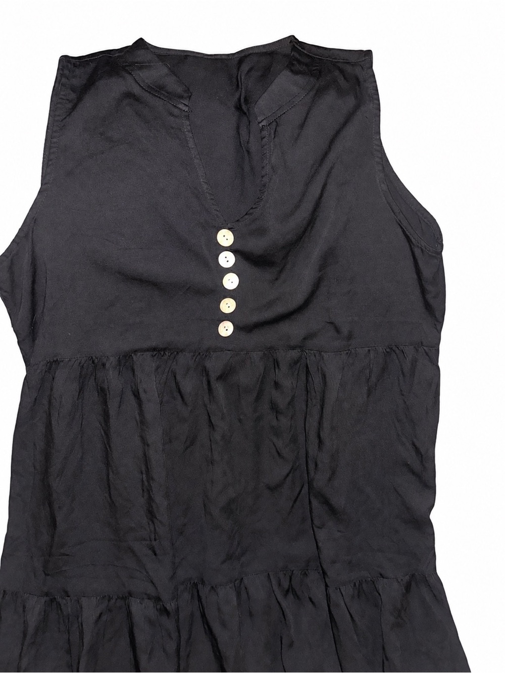 Sleeveless Black Tiered Maxi Dress with Button Placket